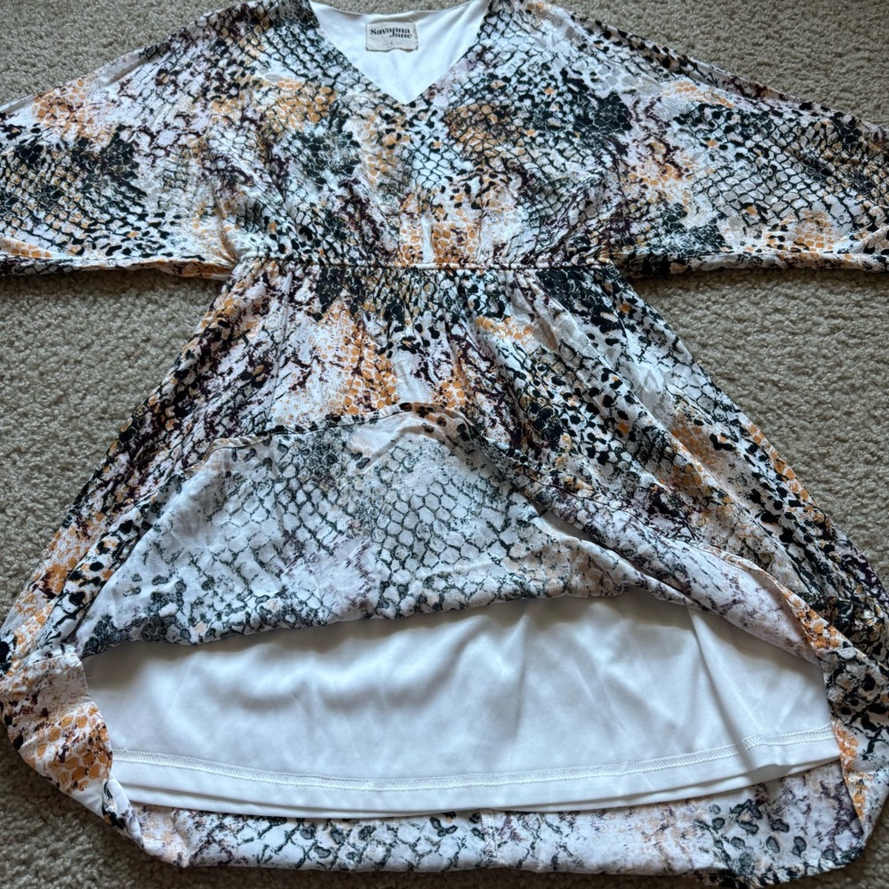 Savanna Jane Snake Print Dress Sz L Elastic Waist V-neck Above Knee - Picture 7 of 12